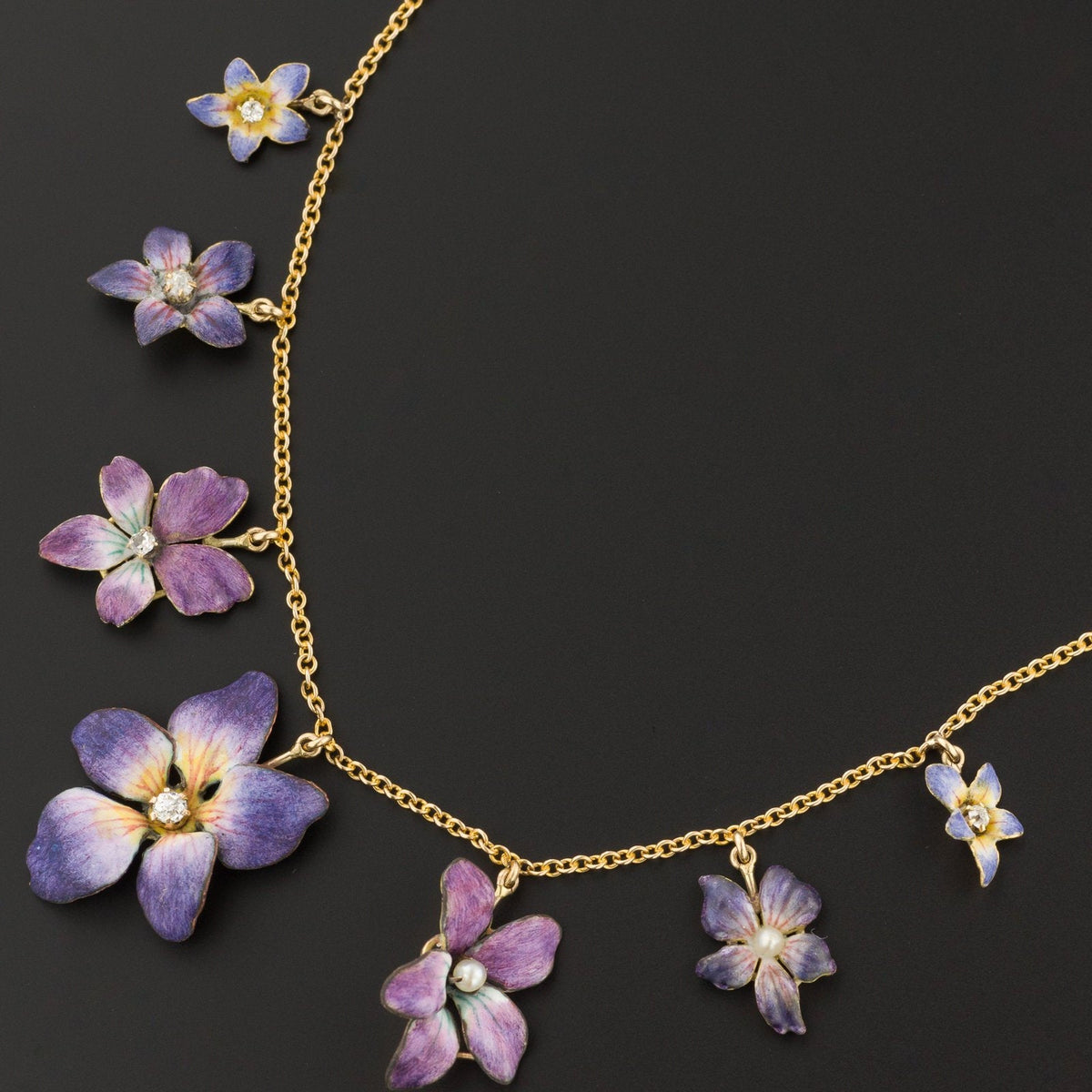 Antique Enamel Flower Necklace | Pin Conversion Necklace - Trademark Antiques