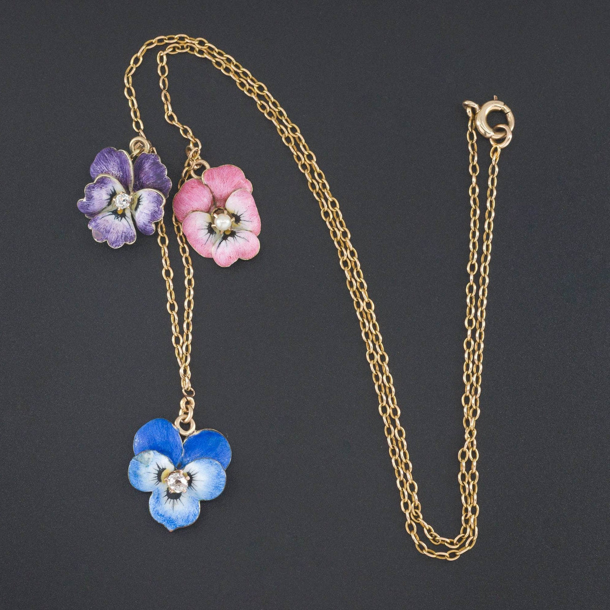 Antique Enamel Flower Necklace | Pin Conversion Necklace - Trademark Antiques