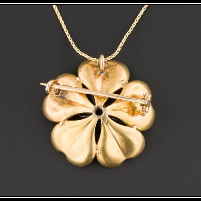 Antique Enamel Flower Pendant or Brooch of 14k Gold - Trademark Antiques