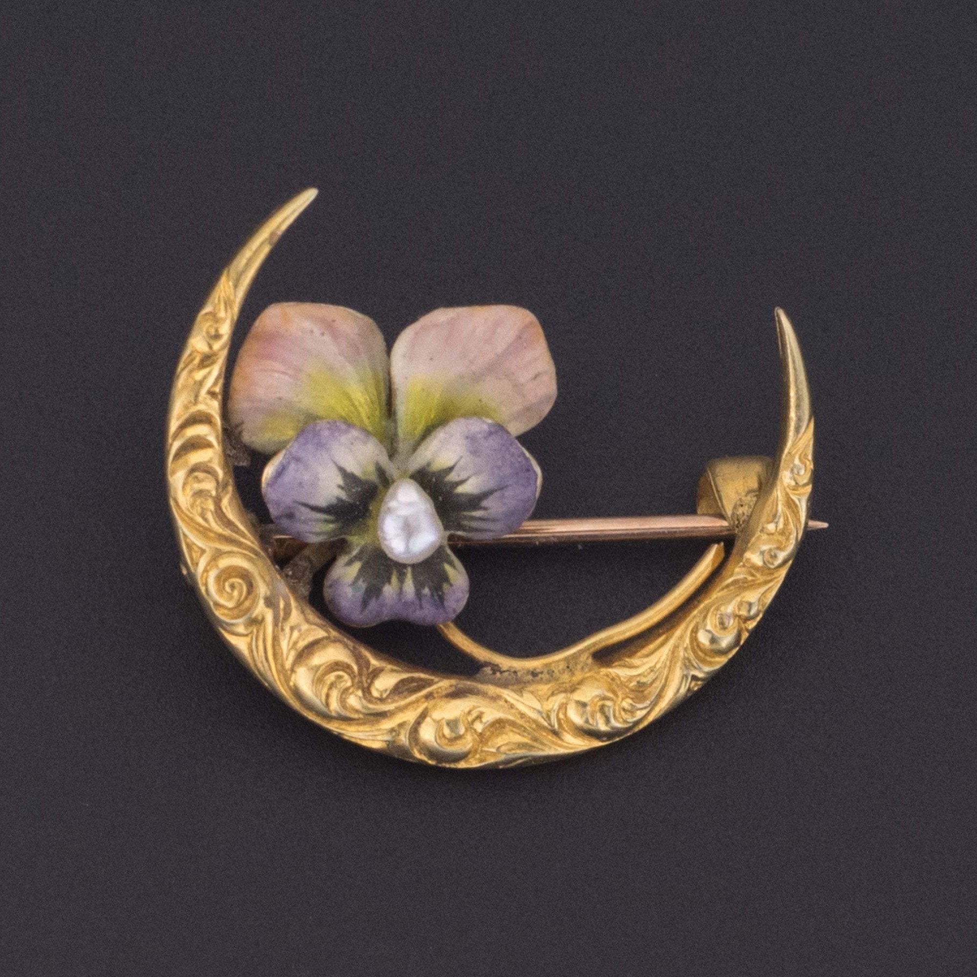 Antique Enamel Flower Pin | Antique Enamel Pansy Pin - Trademark Antiques