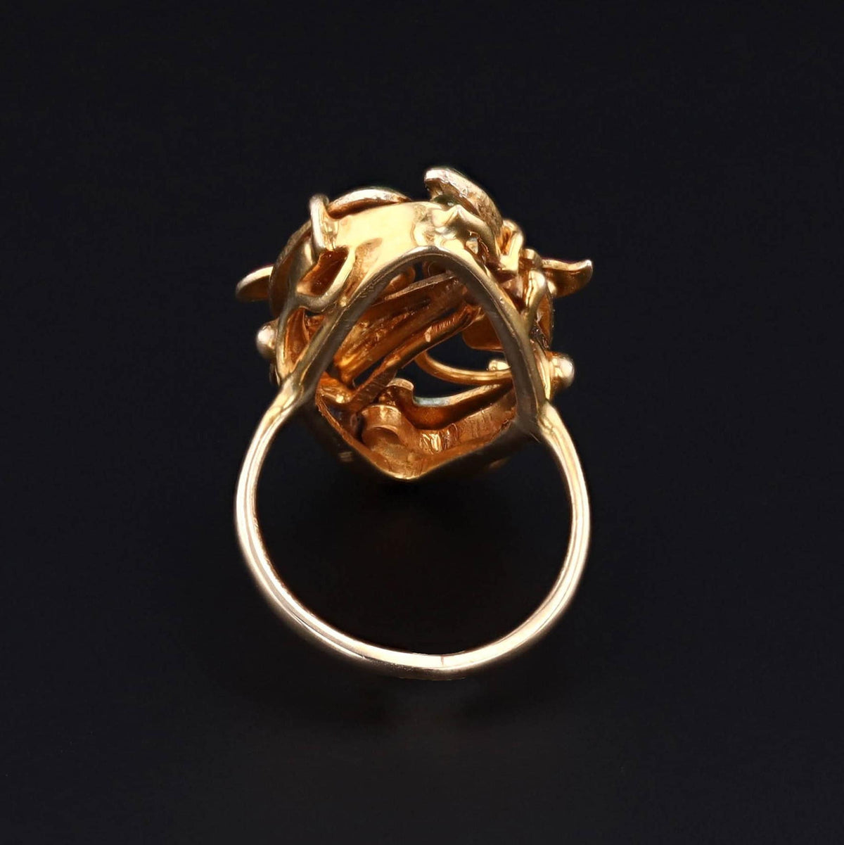 Antique Enamel Flower Ring | 14k Gold Enamel &amp; Pearl Ring - Trademark Antiques