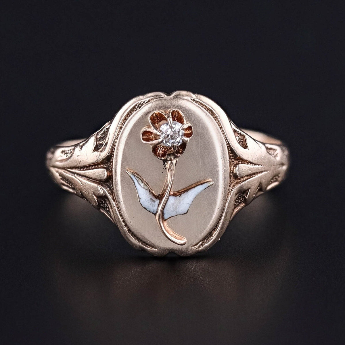 Antique Enamel Flower Ring of 10k Gold - Trademark Antiques