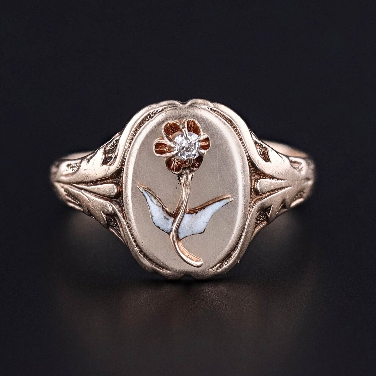 Antique Enamel Flower Ring of 10k Gold - Trademark Antiques