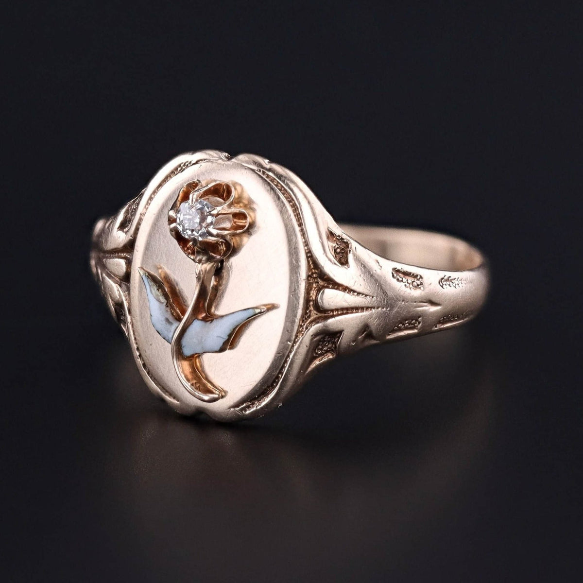 Antique Enamel Flower Ring of 10k Gold - Trademark Antiques