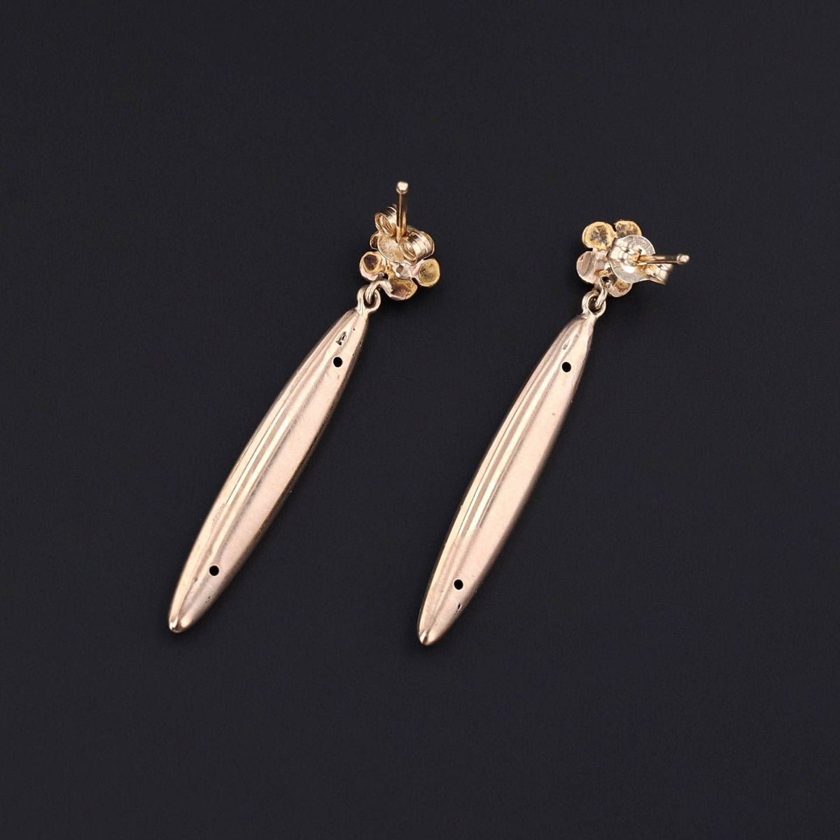 Antique Enamel Forget - Me - Not Conversion Earrings of 14k Gold - Trademark Antiques