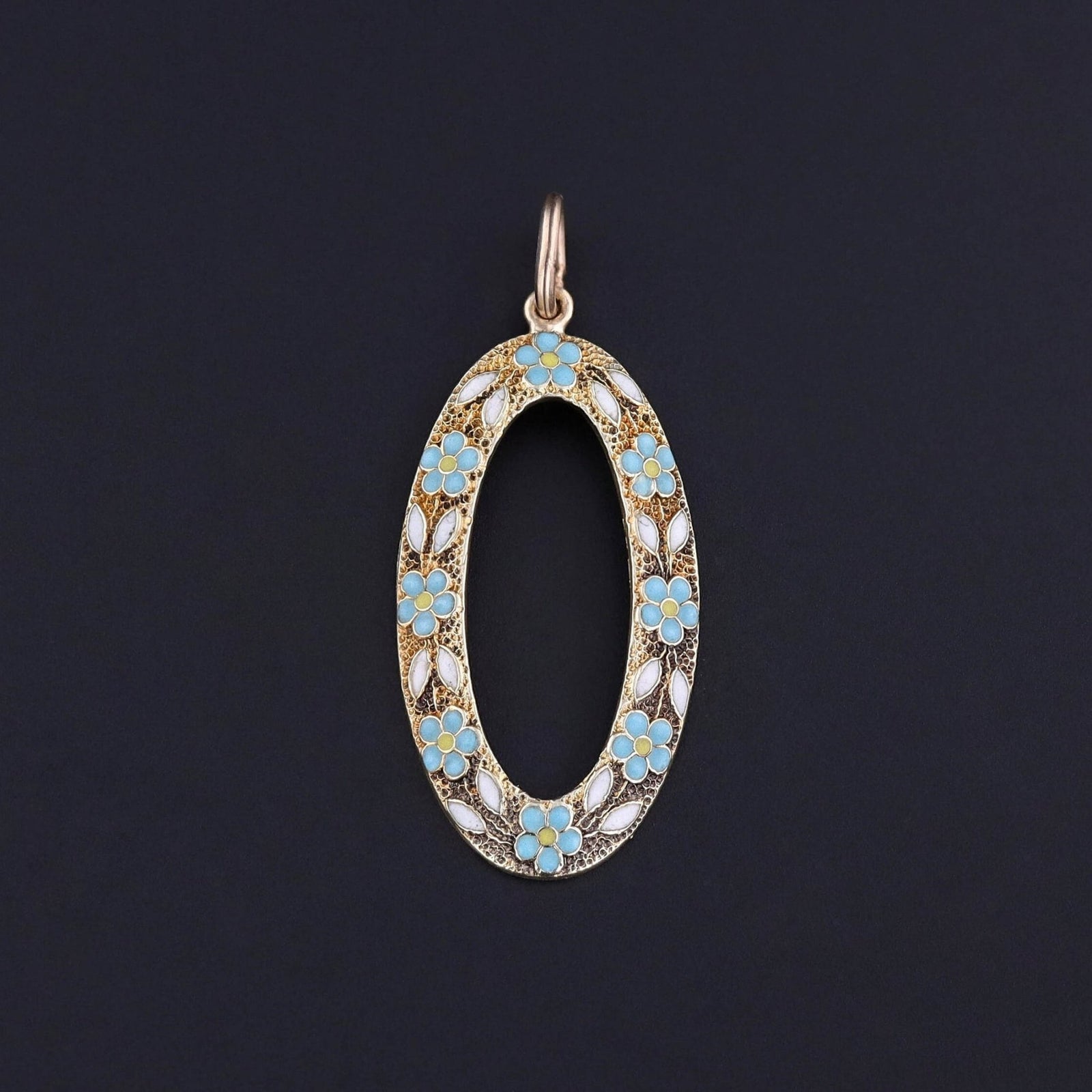 Antique Enamel Forget - me - not Pendant of 10k Gold - Trademark Antiques