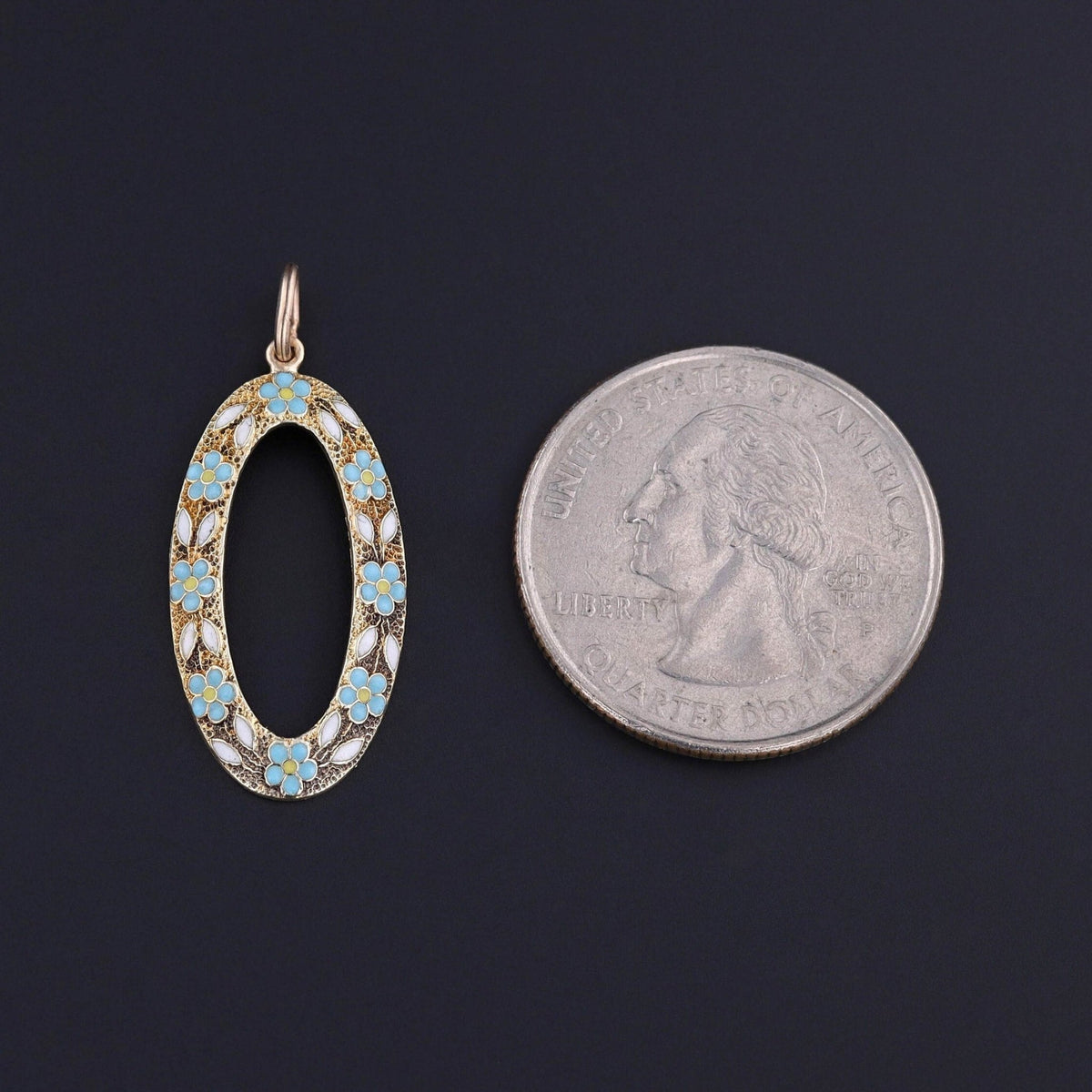 Antique Enamel Forget - me - not Pendant of 10k Gold - Trademark Antiques