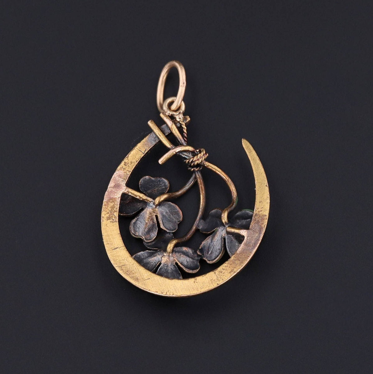 Antique Enamel Four Leaf Clover Pendant of 14k Gold - Trademark Antiques