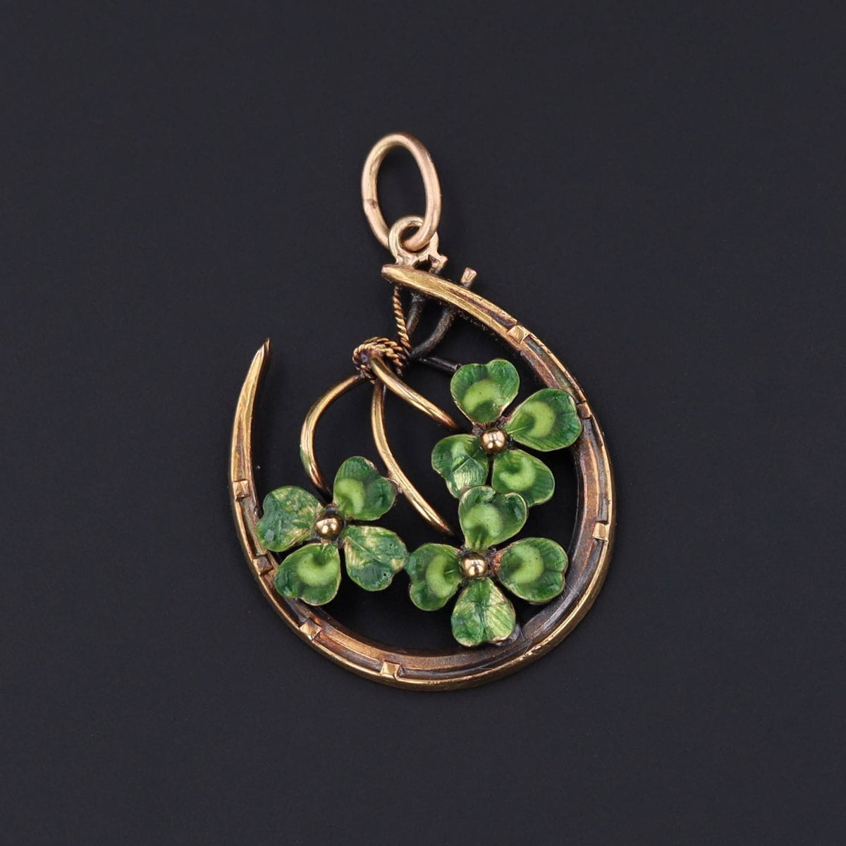 Antique Enamel Four Leaf Clover Pendant of 14k Gold - Trademark Antiques