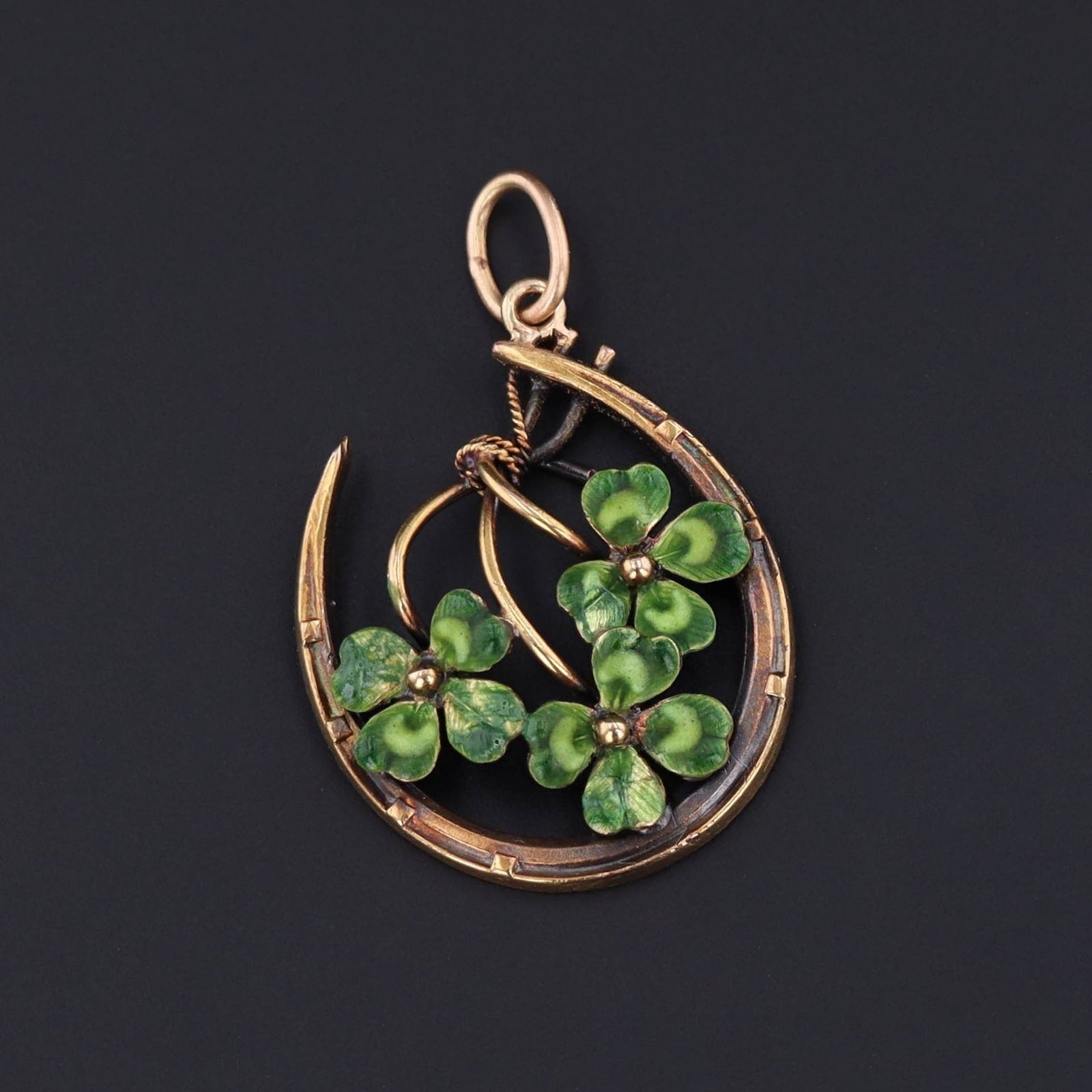 Antique Enamel Four Leaf Clover Pendant of 14k Gold - Trademark Antiques