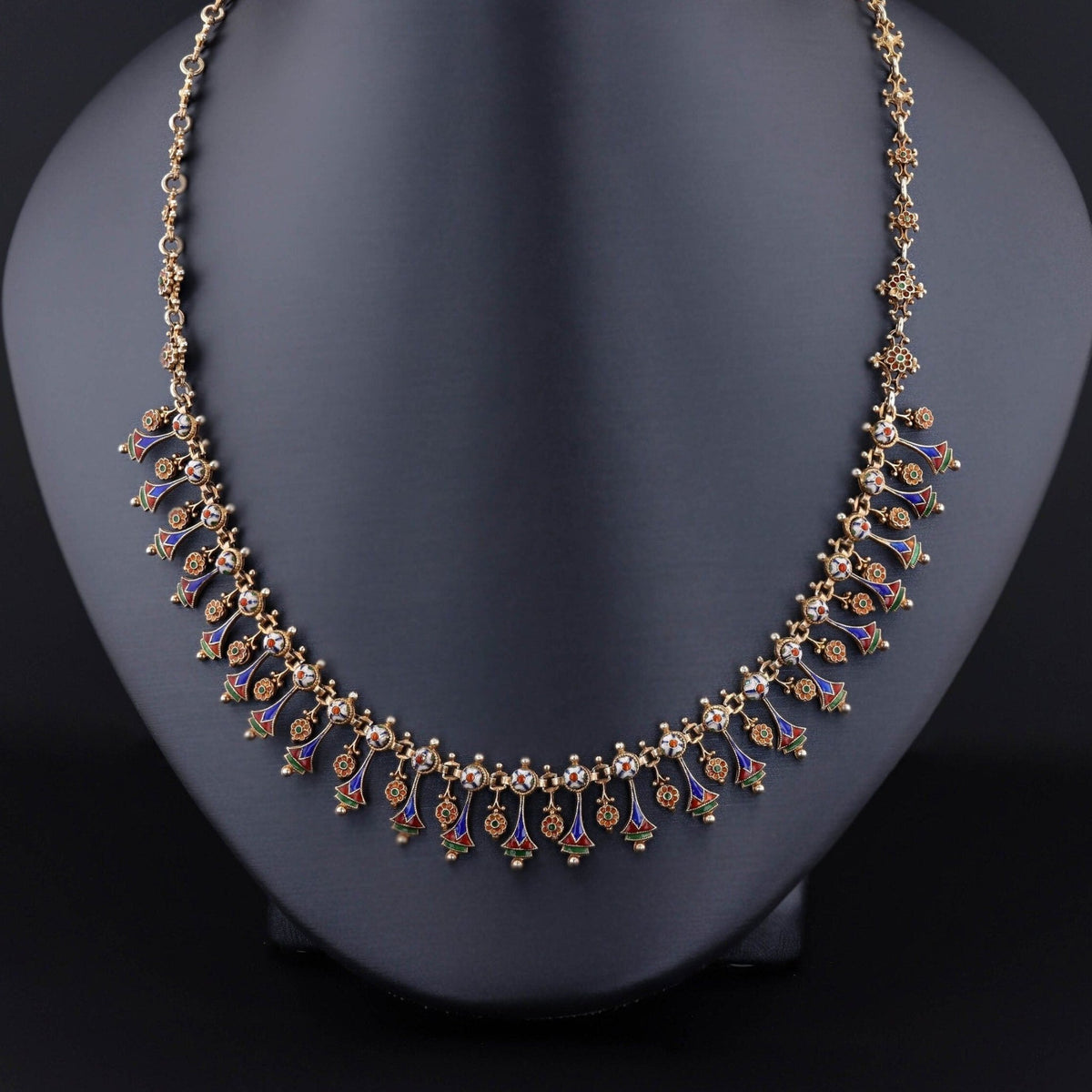 Antique Enamel Fringe Necklace of 14k Gold - Trademark Antiques