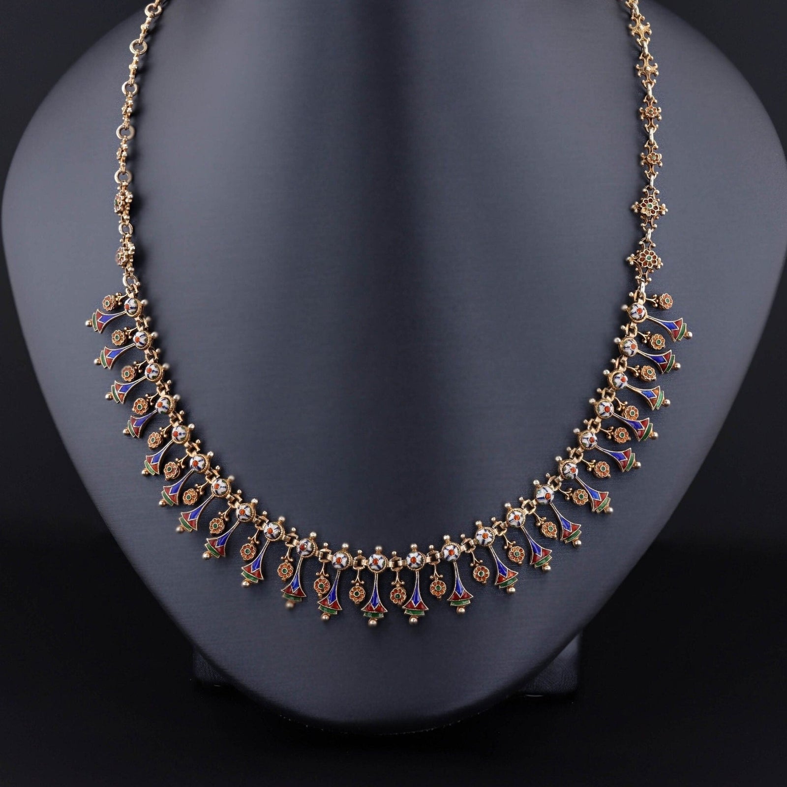 Antique Enamel Fringe Necklace of 14k Gold - Trademark Antiques