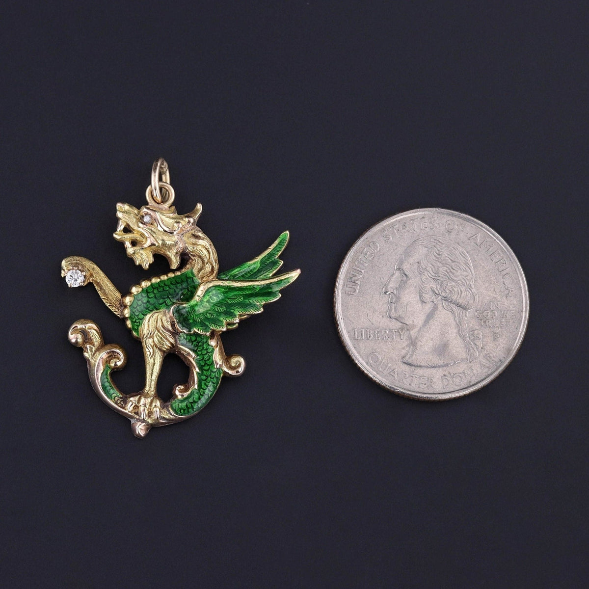 Antique Enamel Griffin Conversion Pendant of 14k Gold - Trademark Antiques
