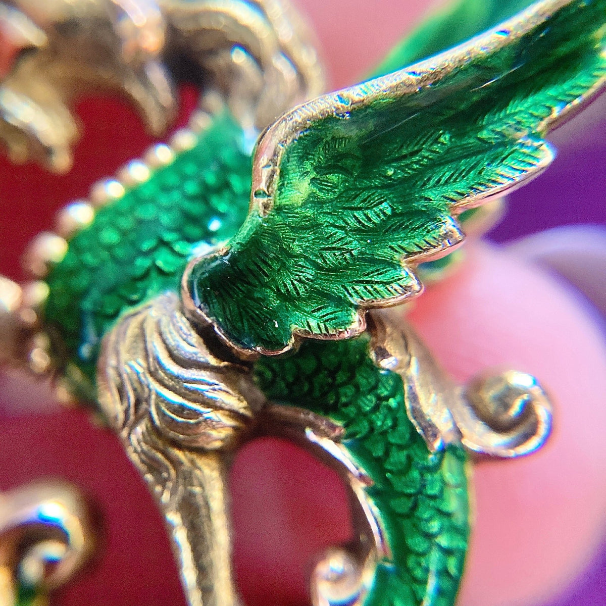 Antique Enamel Griffin Conversion Pendant of 14k Gold - Trademark Antiques