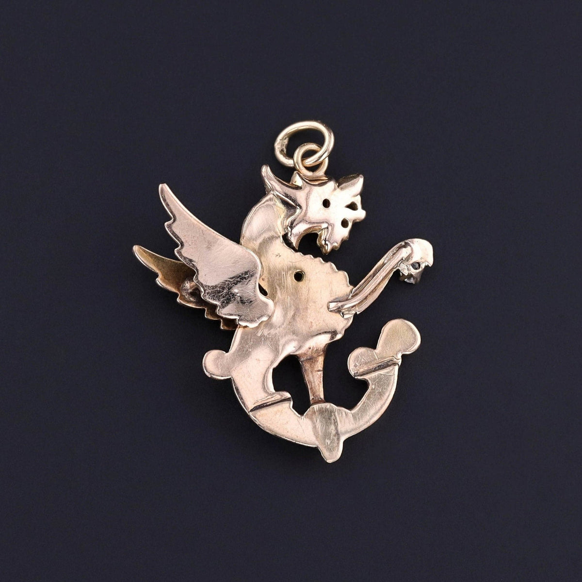 Antique Enamel Griffin Conversion Pendant of 14k Gold - Trademark Antiques