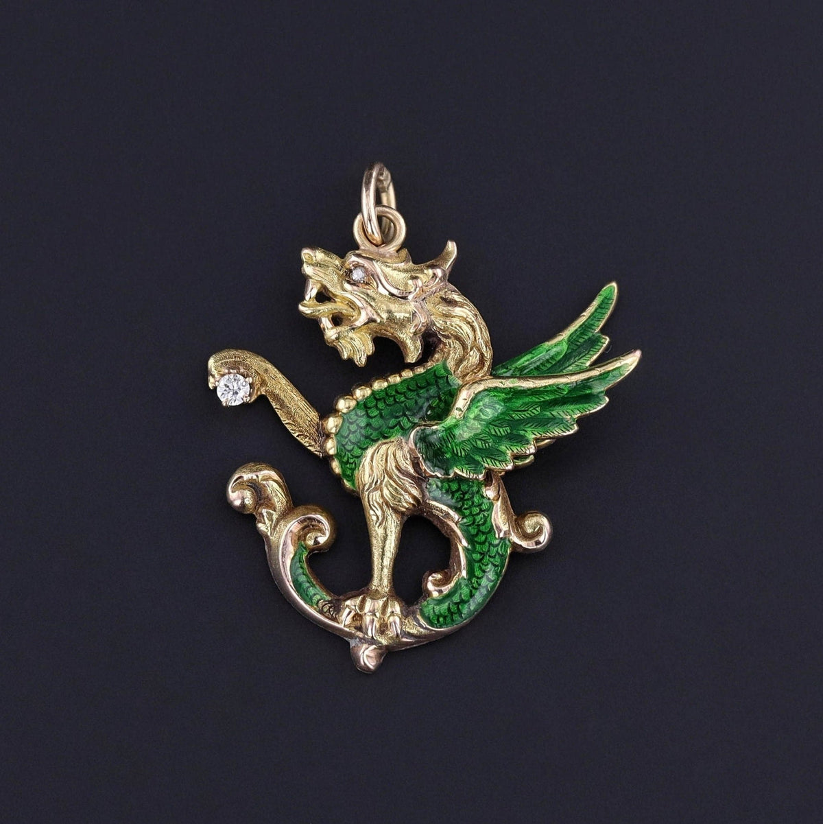 Antique Enamel Griffin Conversion Pendant of 14k Gold - Trademark Antiques