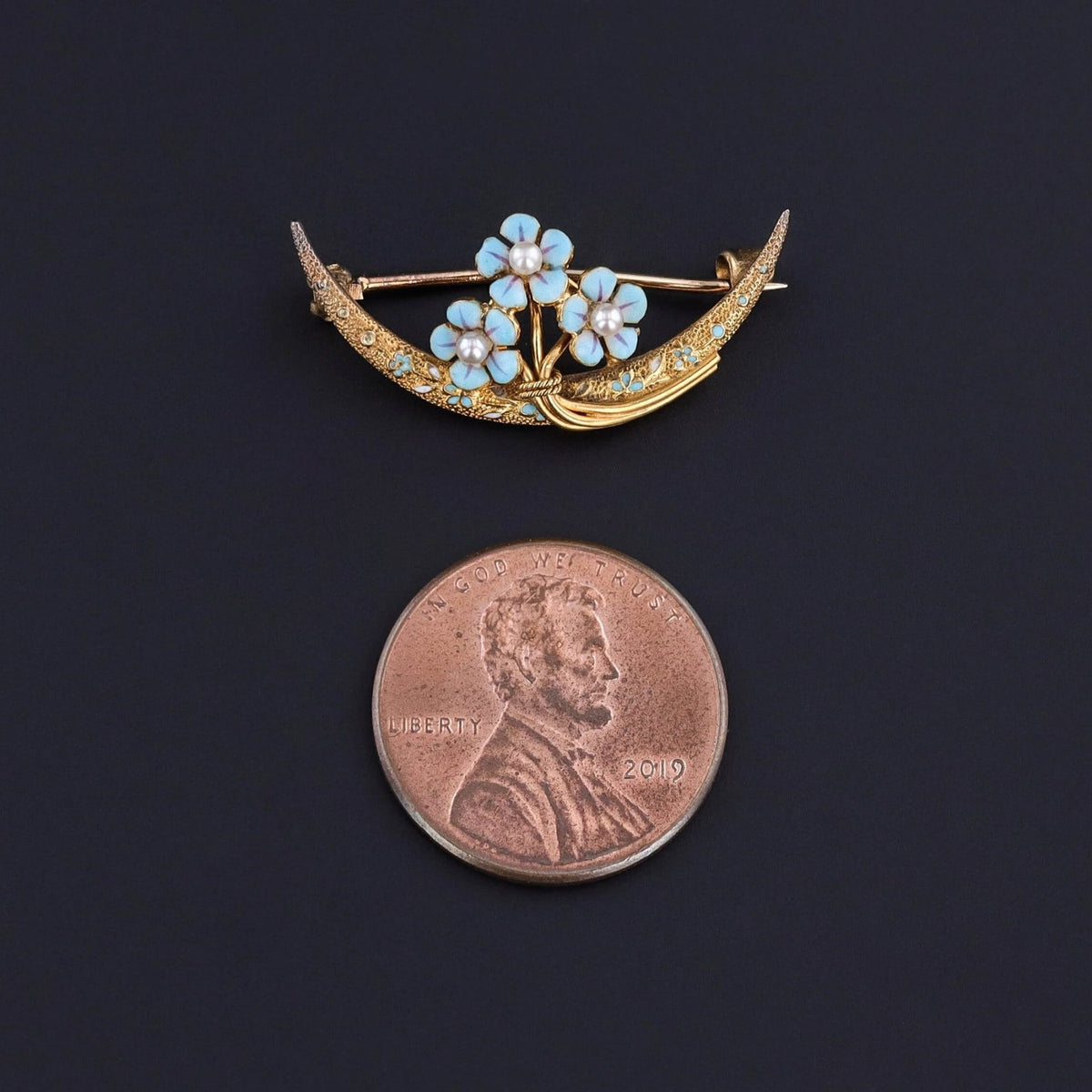 Antique Enamel Honeymoon Pin of 14k Gold - Trademark Antiques