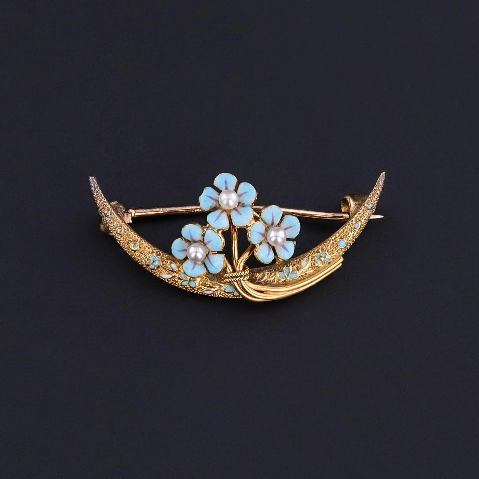 Antique Enamel Honeymoon Pin of 14k Gold - Trademark Antiques