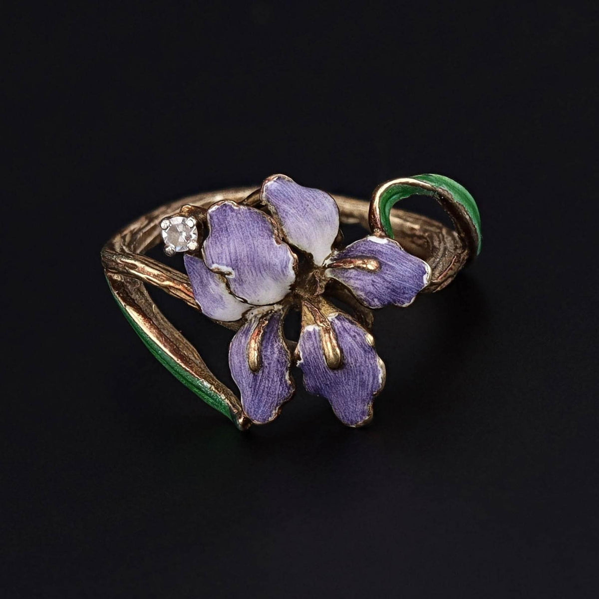 Antique Enamel Iris Ring of 14k Gold - Trademark Antiques