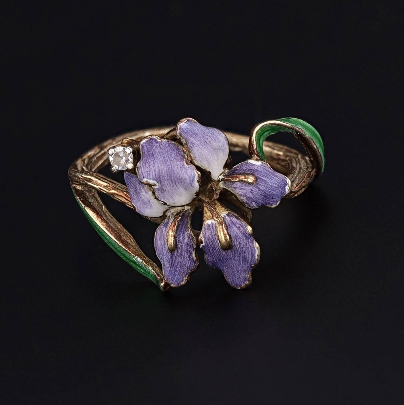 Antique Enamel Iris Ring of 14k Gold - Trademark Antiques