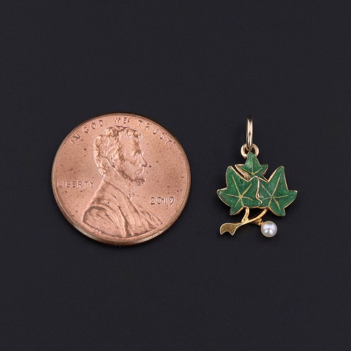 Antique Enamel Ivy Conversion Charm of 14k Gold - Trademark Antiques