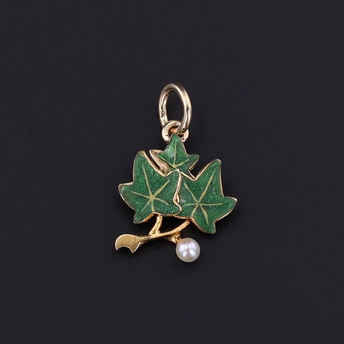 Antique Enamel Ivy Conversion Charm of 14k Gold - Trademark Antiques