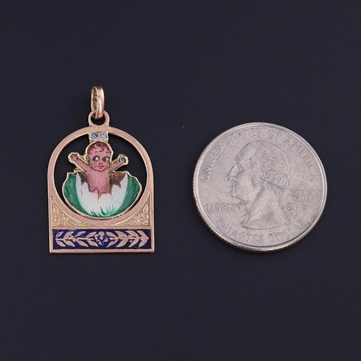 Antique Enamel Kewpie Doll Charm of 9ct Gold - Trademark Antiques