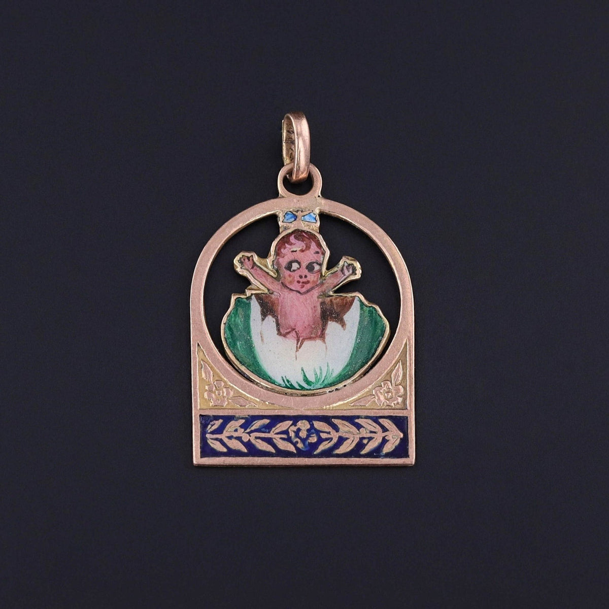 Antique Enamel Kewpie Doll Charm of 9ct Gold - Trademark Antiques