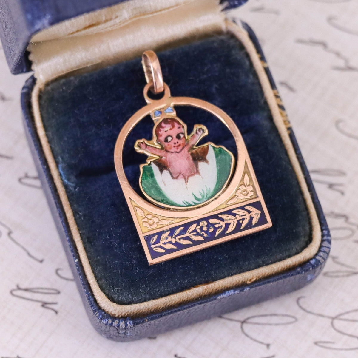Antique Enamel Kewpie Doll Charm of 9ct Gold - Trademark Antiques