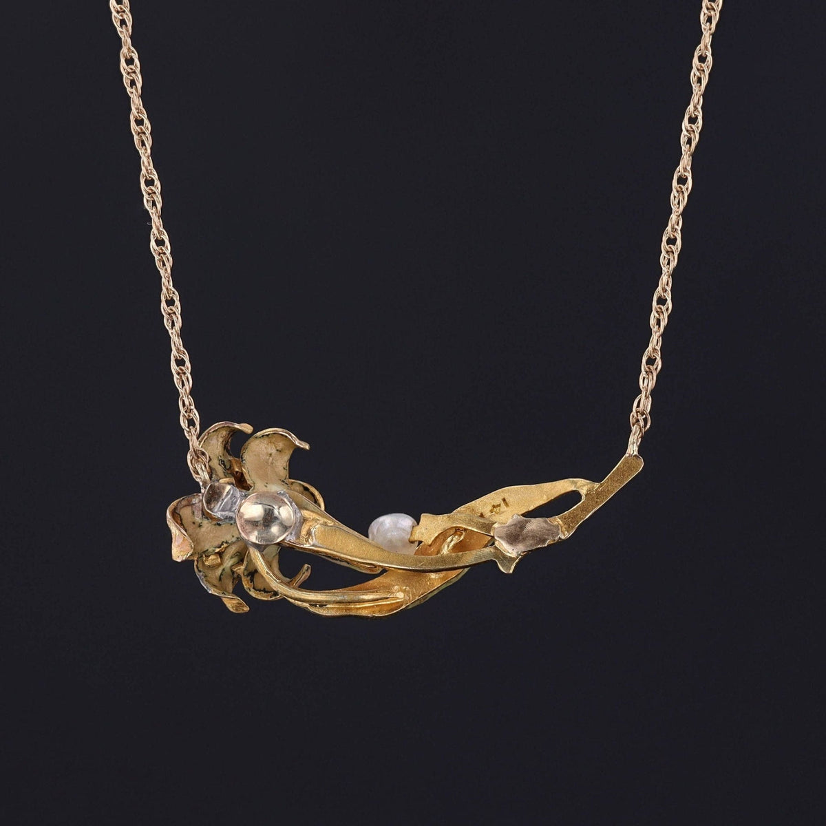 Antique Enamel Lily Conversion Necklace of 14k Gold - Trademark Antiques