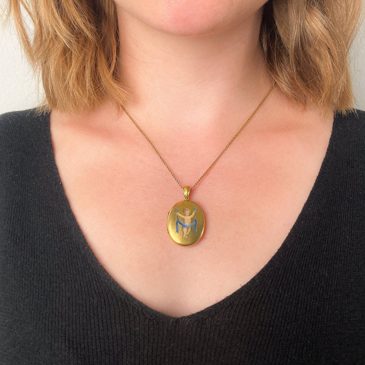 Antique Enamel Locket of 14k Gold - Trademark Antiques