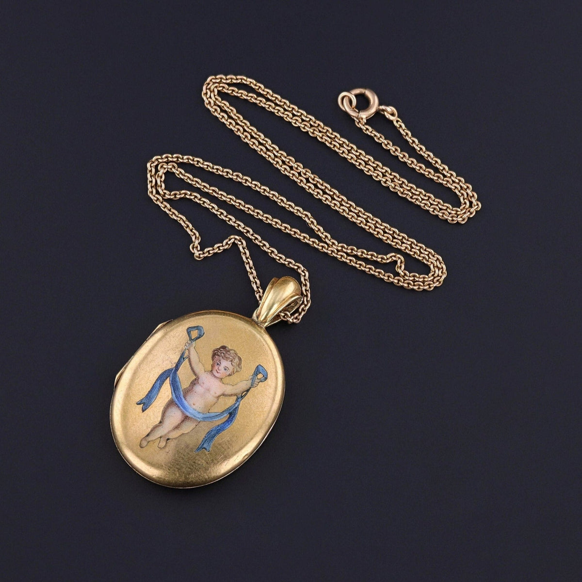 Antique Enamel Locket of 14k Gold - Trademark Antiques