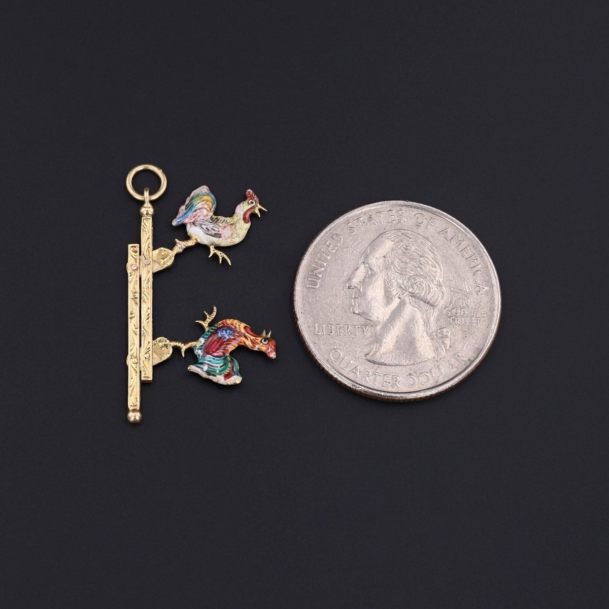 Antique Enamel Moveable Cockfight Pendant of 14k Gold - Trademark Antiques