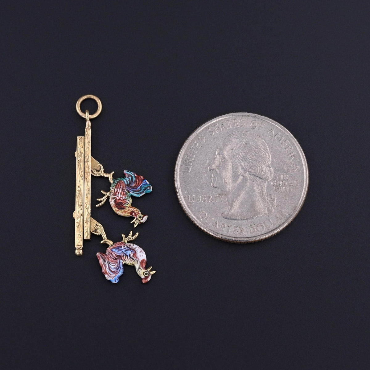 Antique Enamel Moveable Cockfight Pendant of 14k Gold - Trademark Antiques