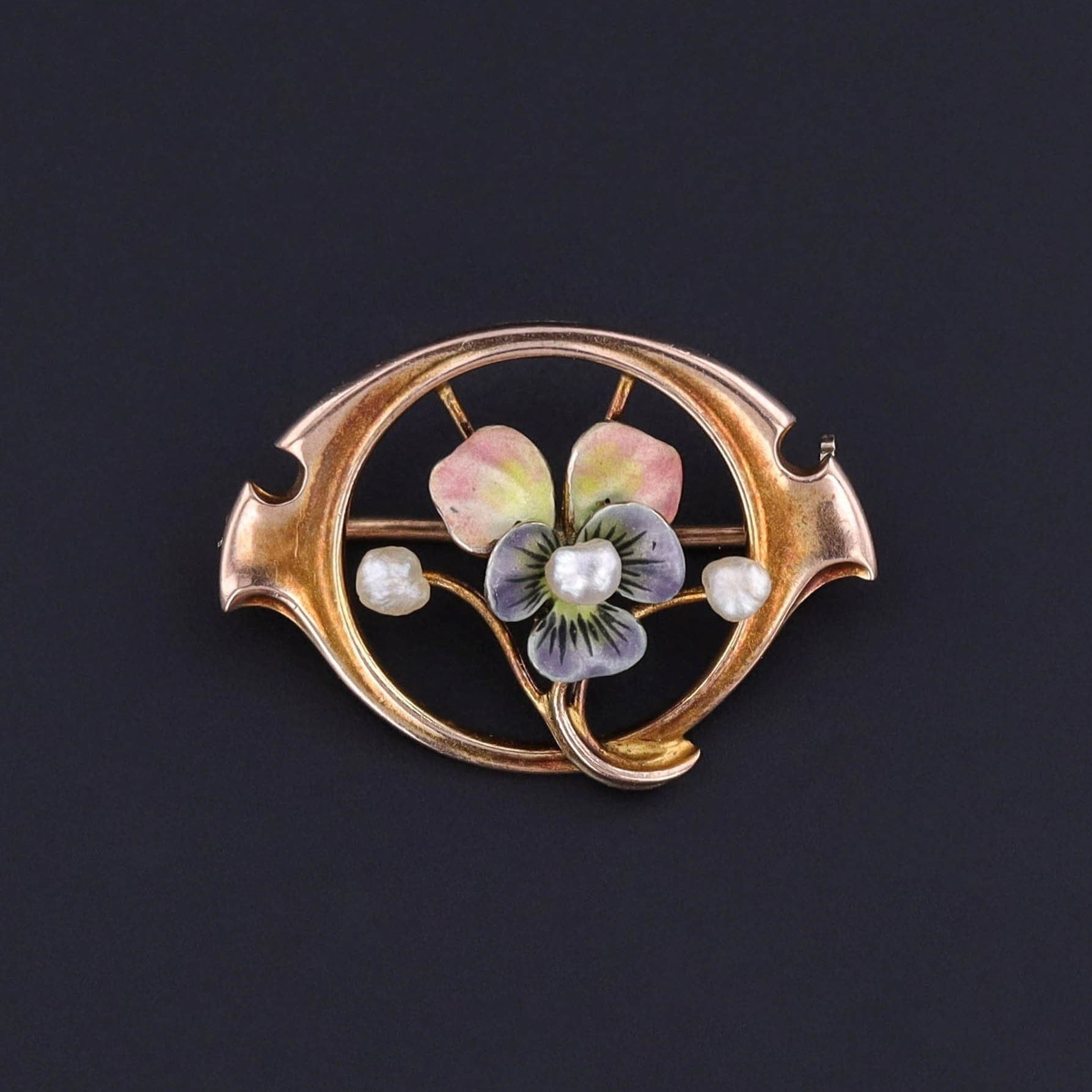 Antique Enamel Pansy Brooch of 10k Gold - Trademark Antiques
