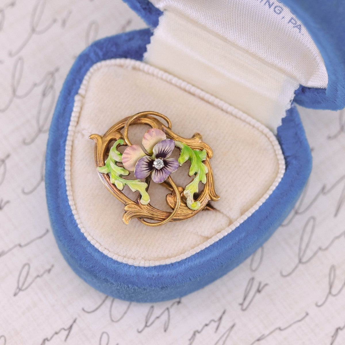 Antique Enamel Pansy Brooch of 14k Gold - Trademark Antiques