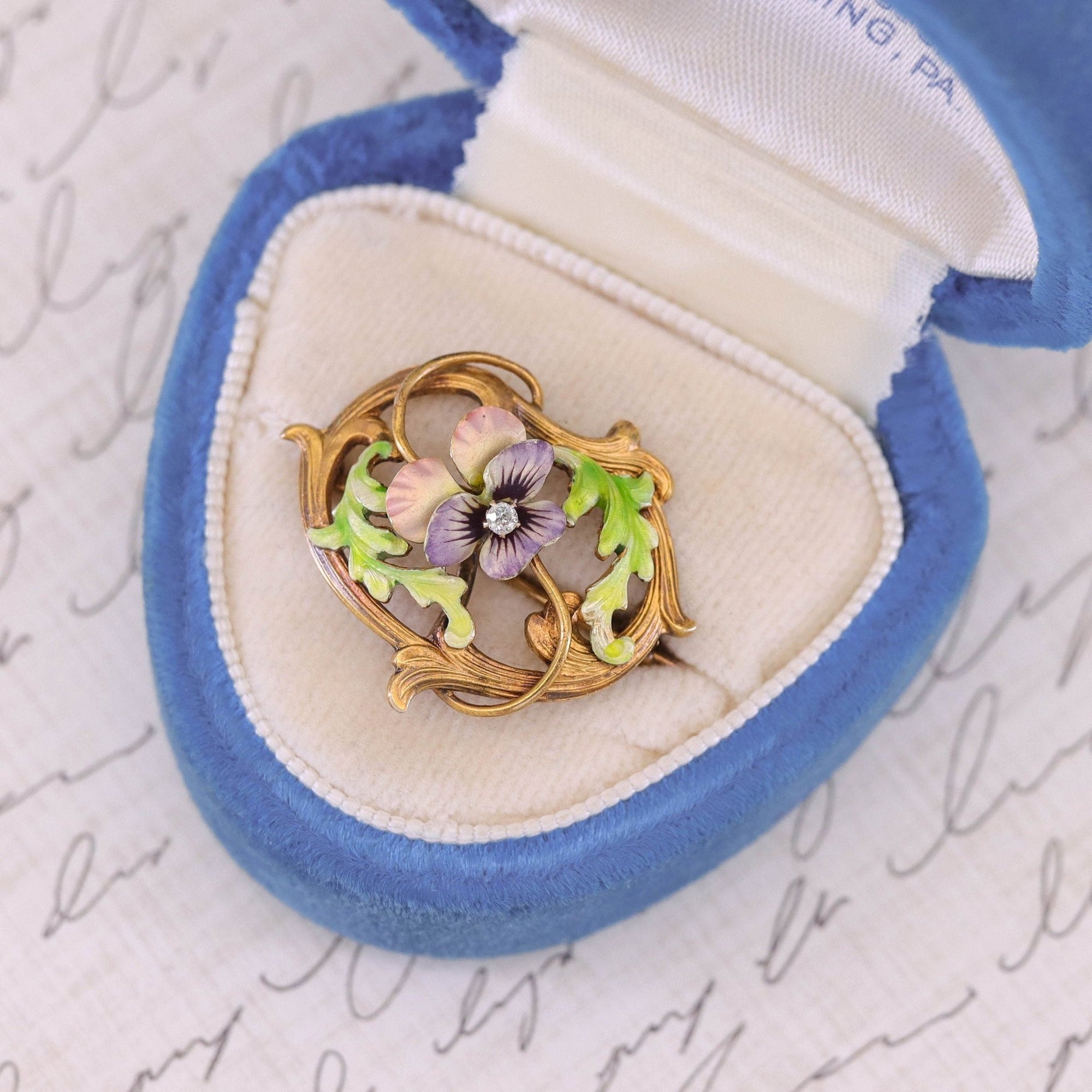 Antique Enamel Pansy Brooch of 14k Gold - Trademark Antiques