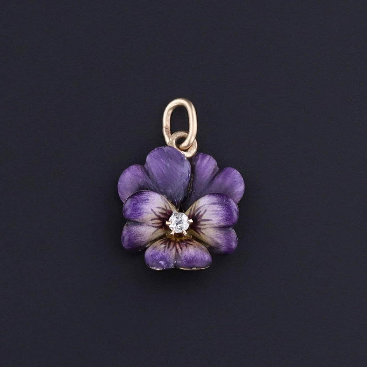 Antique Enamel Pansy Charm of 14k Gold - Trademark Antiques
