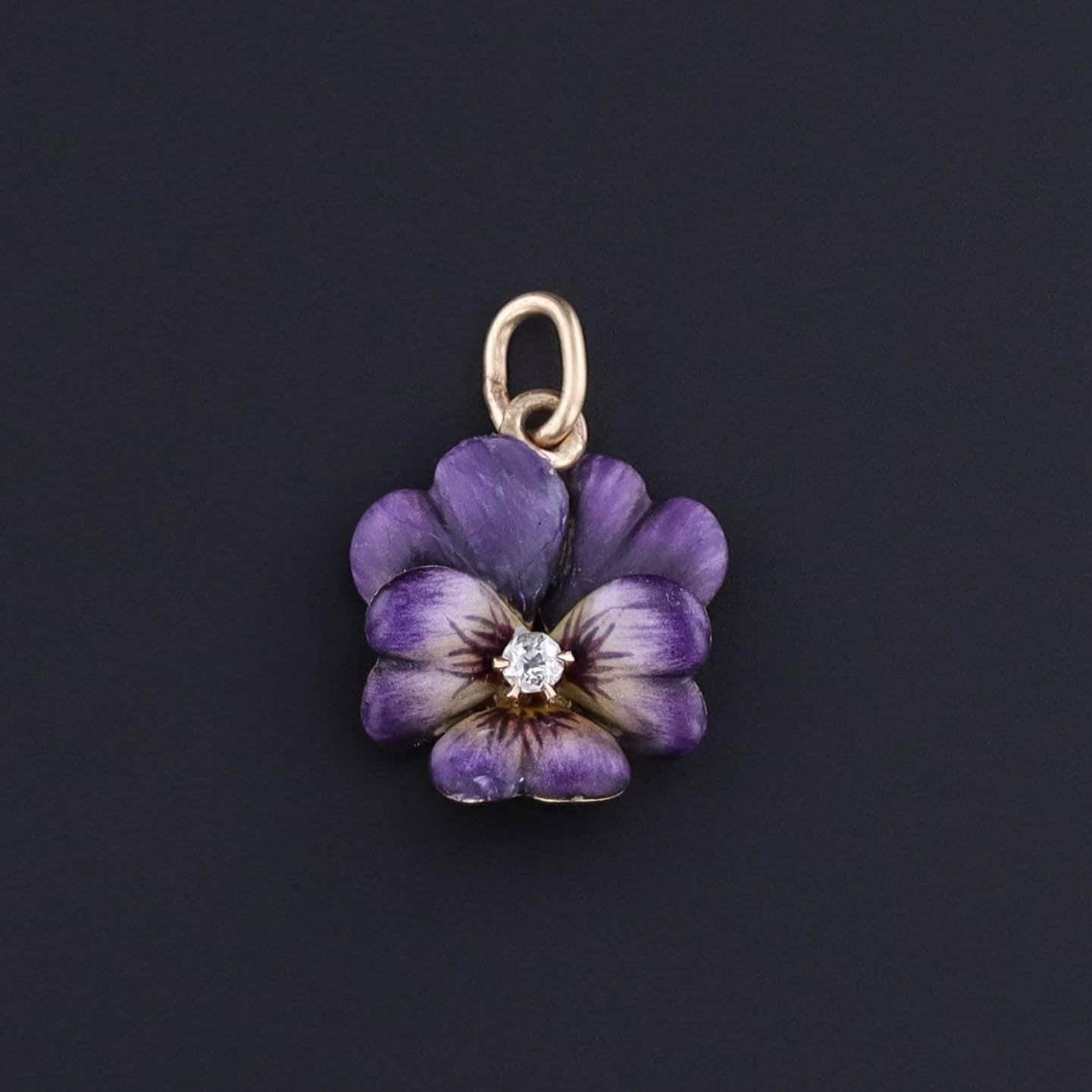 Antique Enamel Pansy Charm of 14k Gold - Trademark Antiques