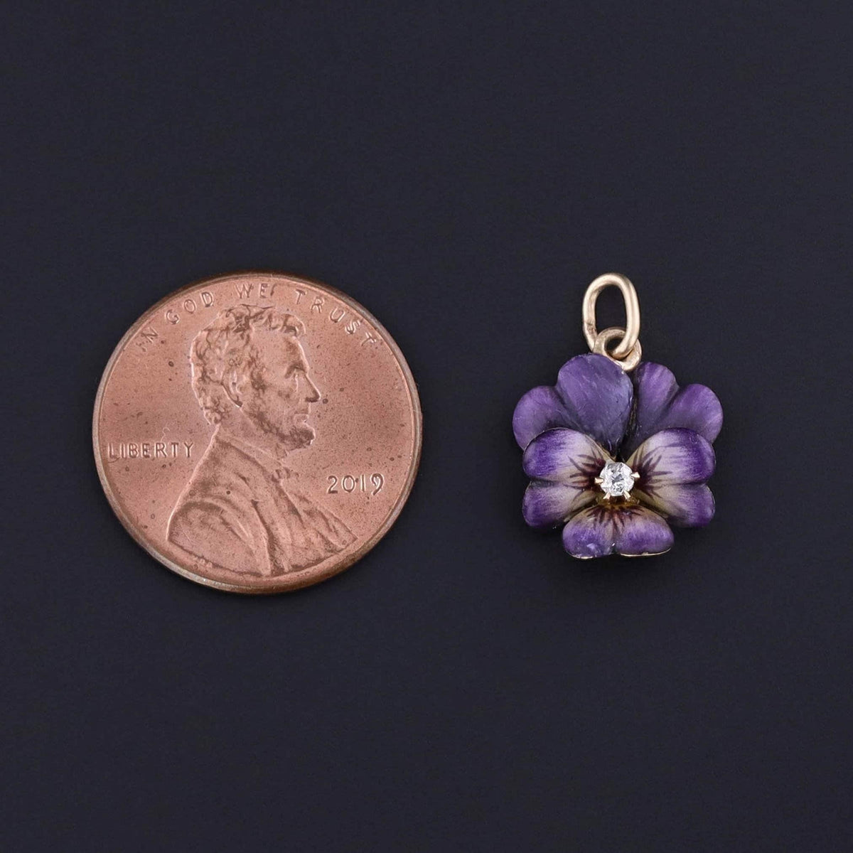 Antique Enamel Pansy Charm of 14k Gold - Trademark Antiques