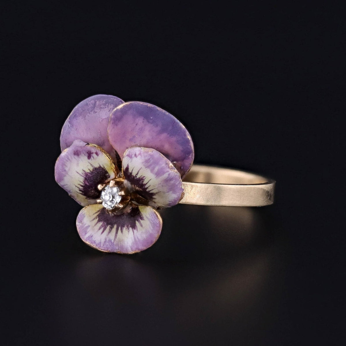 Antique Enamel Pansy Conversion Ring of 14k Gold - Trademark Antiques