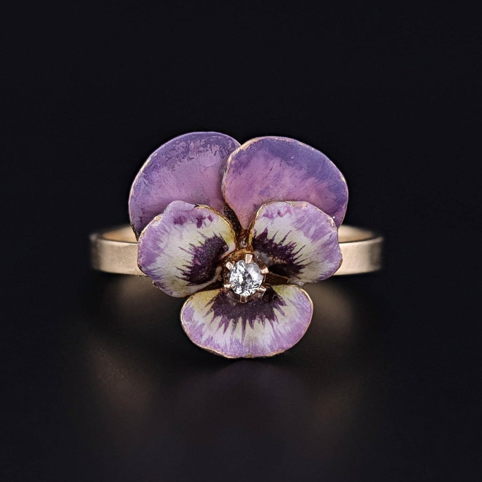 Antique Enamel Pansy Conversion Ring of 14k Gold - Trademark Antiques