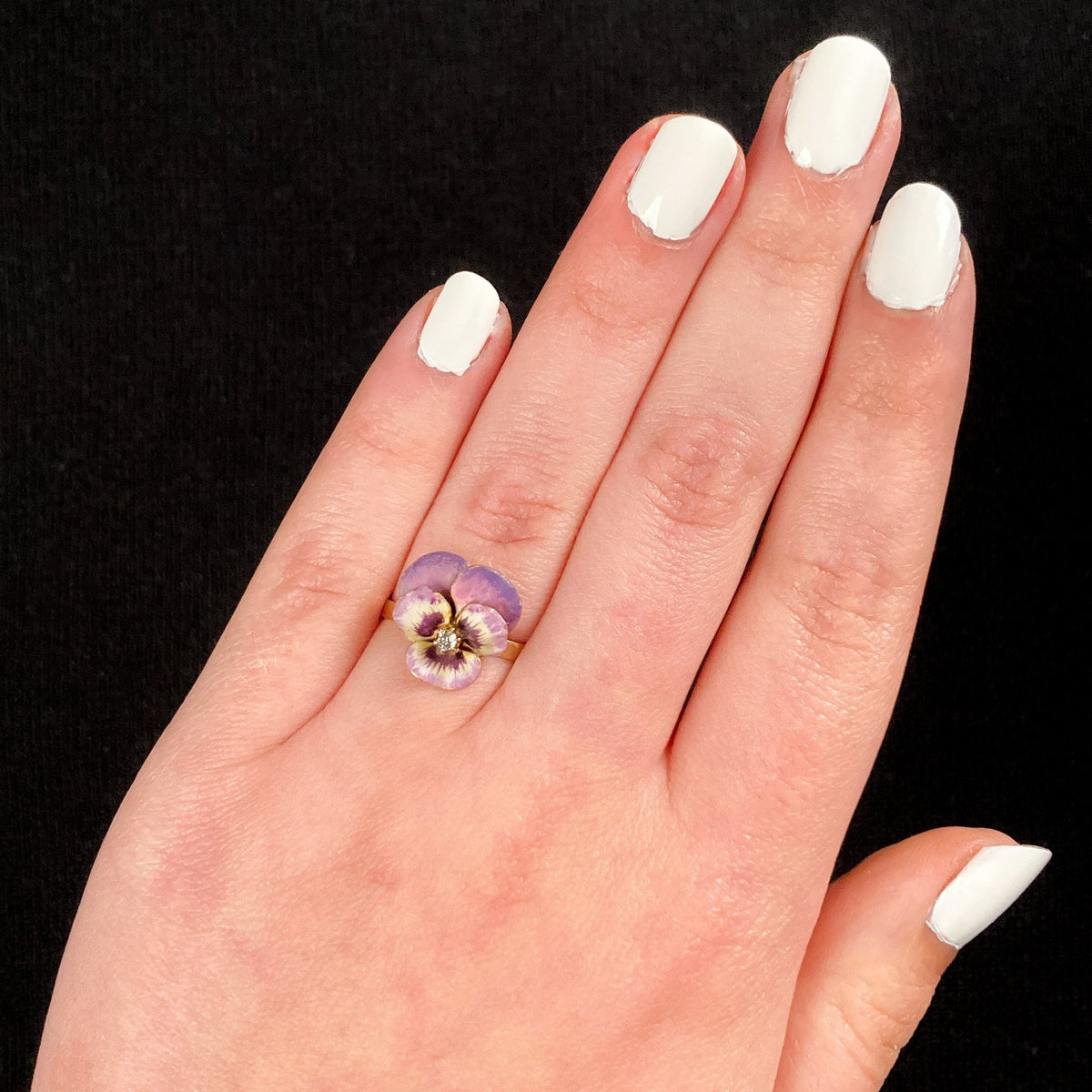 Antique Enamel Pansy Conversion Ring of 14k Gold - Trademark Antiques