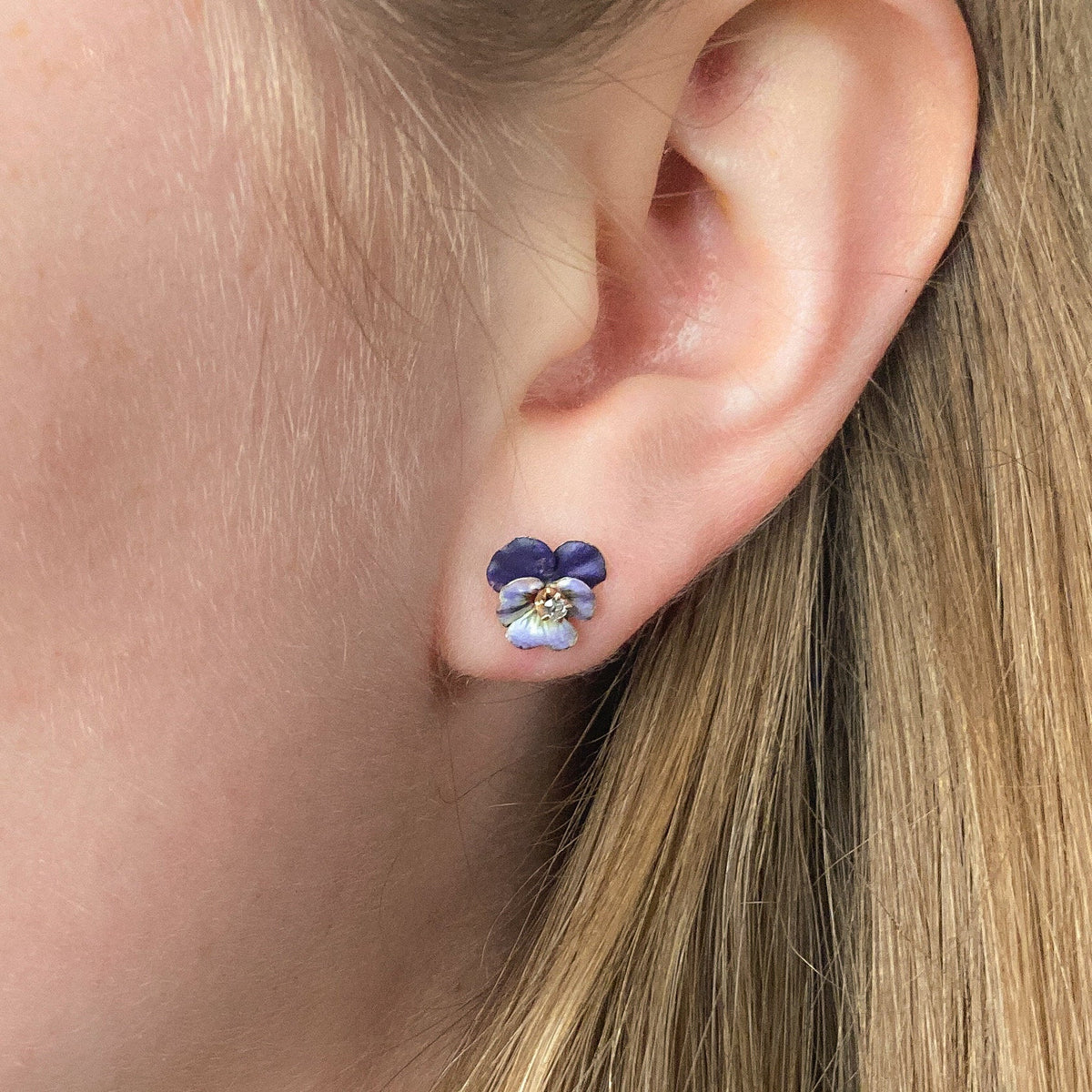 Antique Enamel Pansy Earrings of 14k Gold - Trademark Antiques