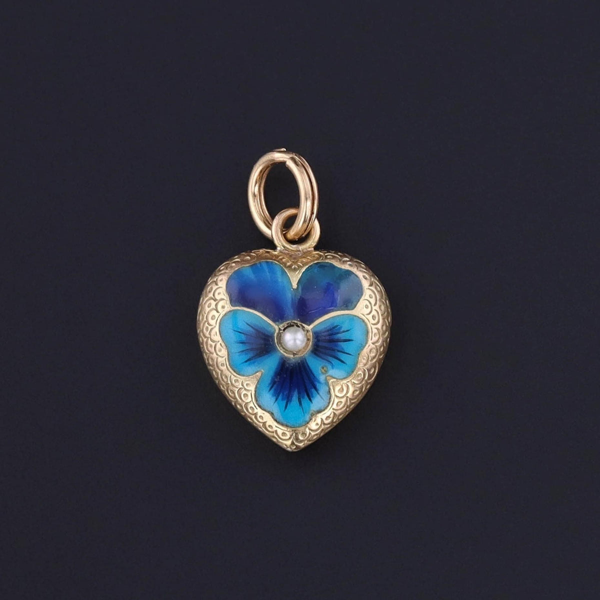 Antique Enamel Pansy Heart Pendant of 9ct Gold - Trademark Antiques