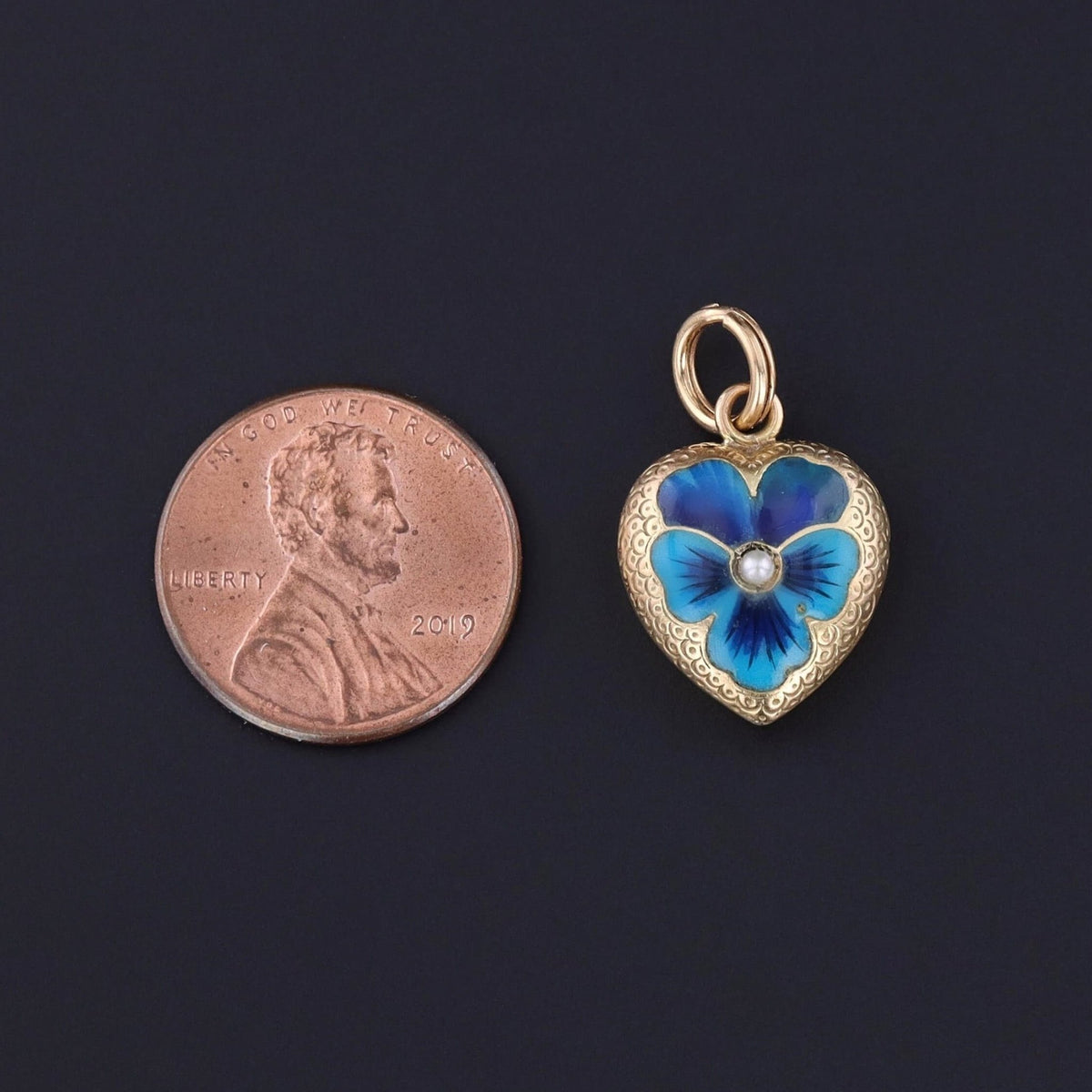 Antique Enamel Pansy Heart Pendant of 9ct Gold - Trademark Antiques