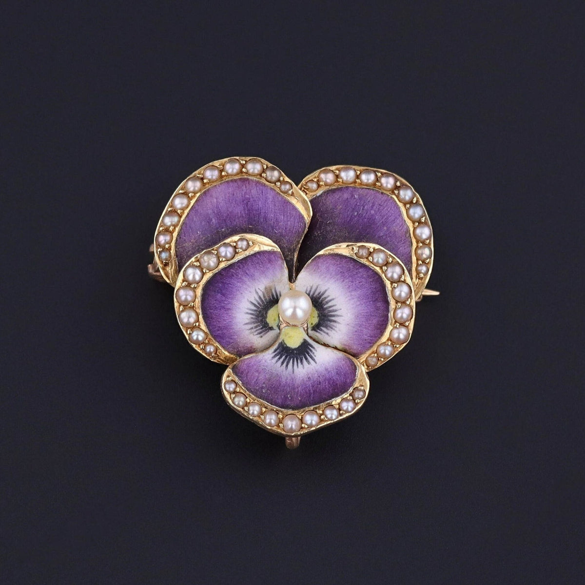 Antique Enamel Pansy Pendant Brooch of 14k Gold - Trademark Antiques