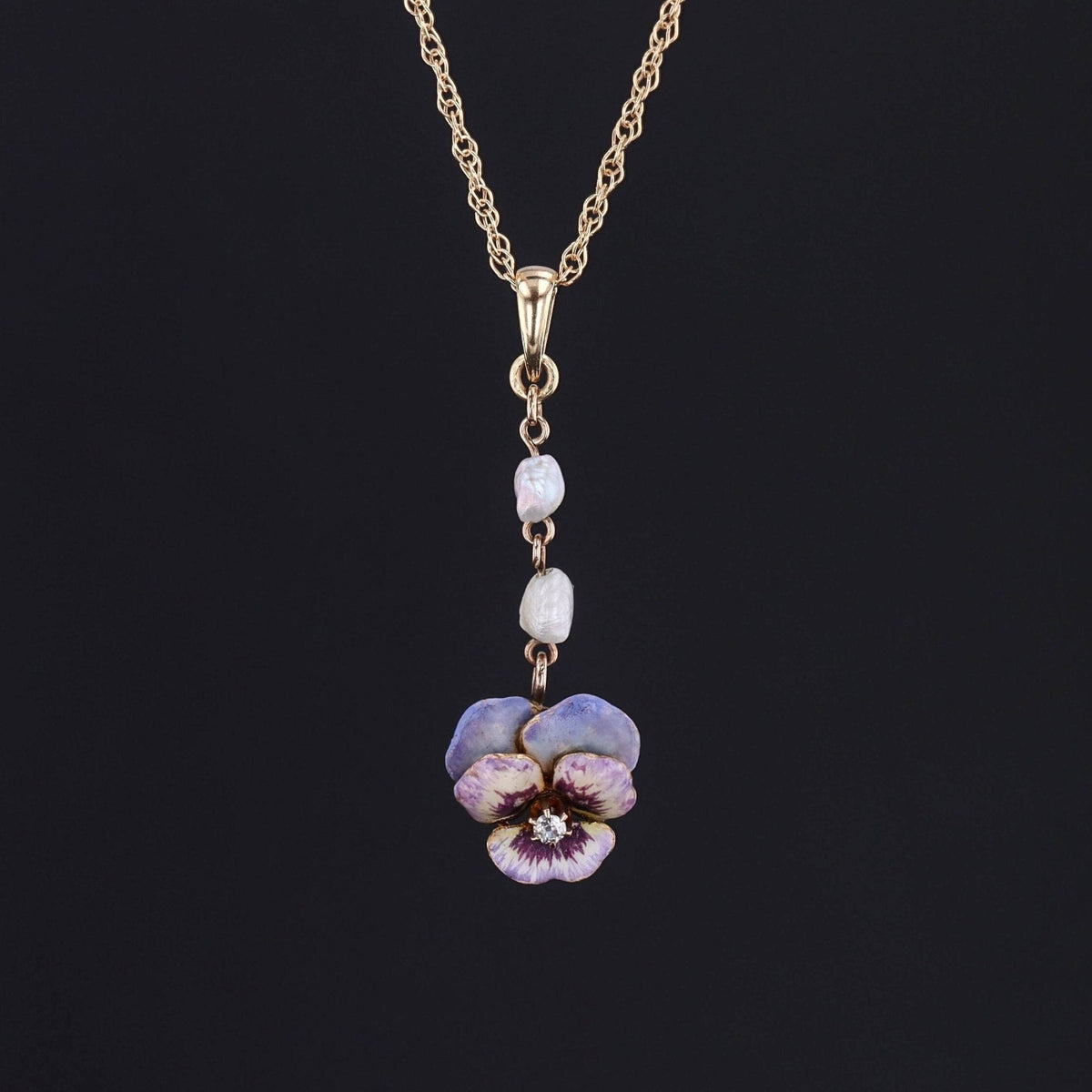 Antique Enamel Pansy Pendant of 14k Gold - Trademark Antiques