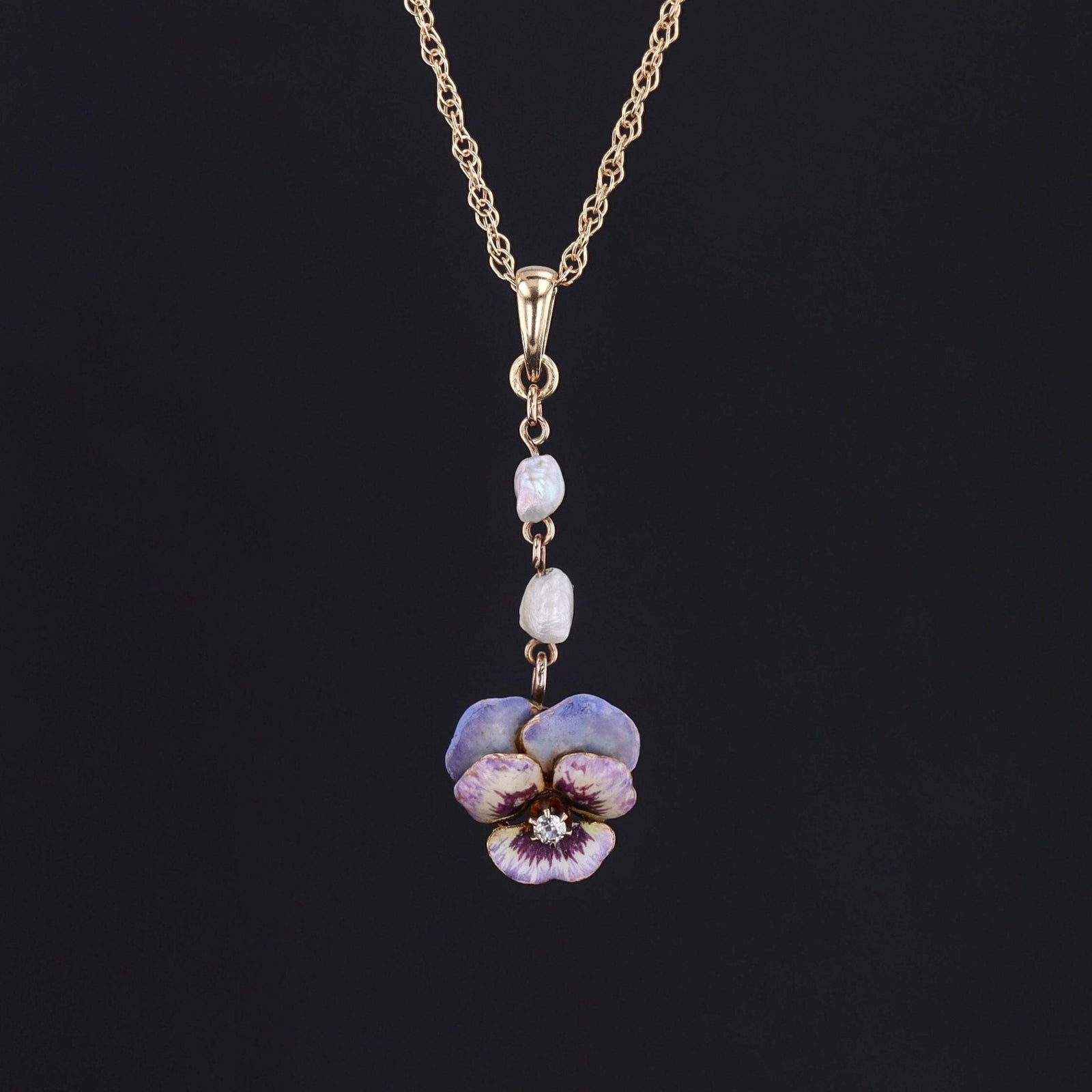 Antique Enamel Pansy Pendant of 14k Gold - Trademark Antiques