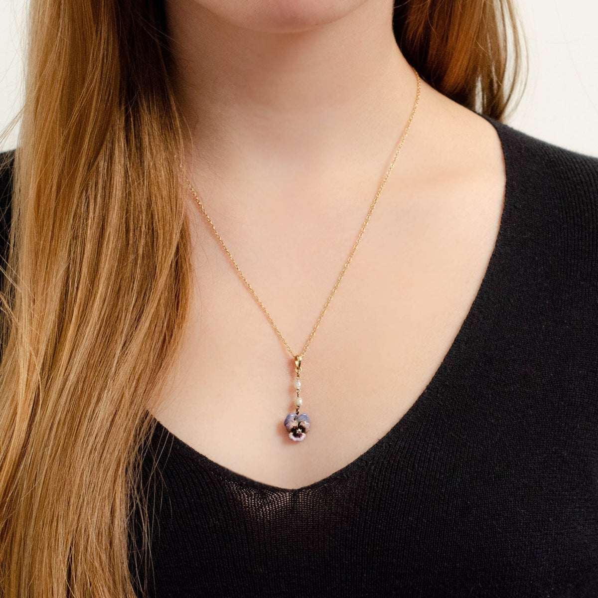 Antique Enamel Pansy Pendant of 14k Gold - Trademark Antiques